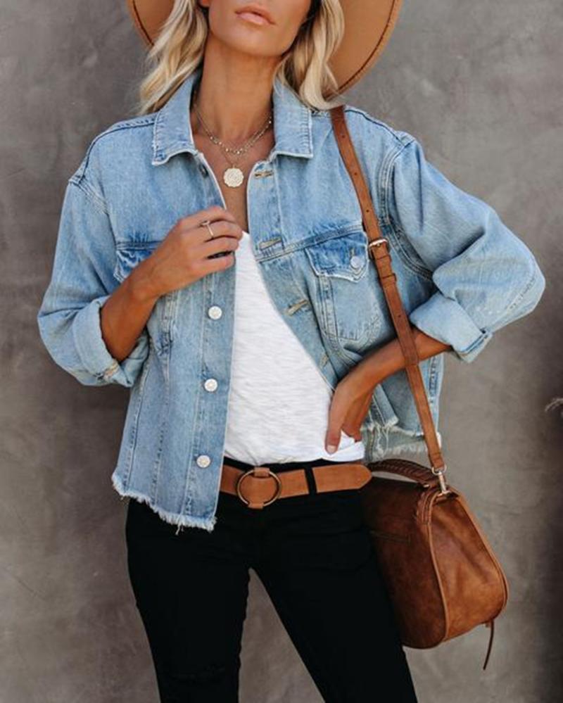 Coats & Jackets | Womens Cropped Collarless Denim Jacket Clothing Blue